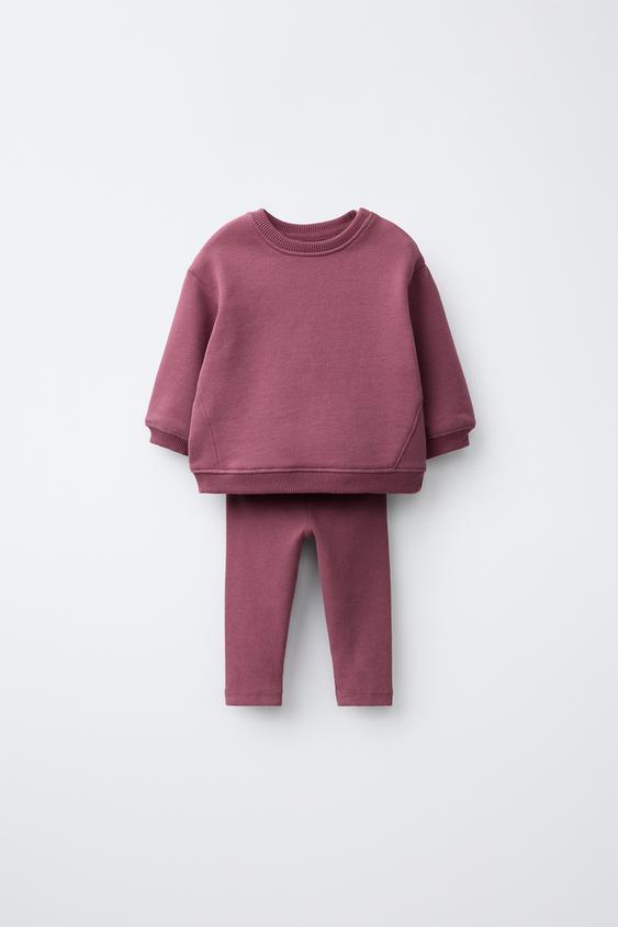 LABEL SWEATSHIRT AND PLAIN LEGGINGS SET - Dark burgundy by Zara - Image 0