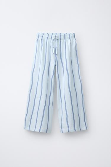 Zara ŠIROKE PRUGASTE PANTALONE – plavo nebo – Slika 0
