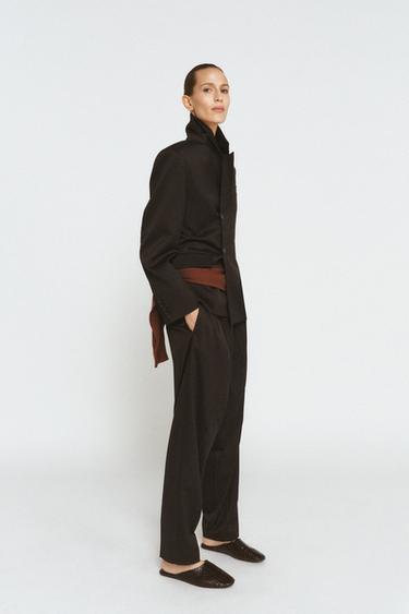 Zara ZW COLLECTION PLEATED PANTS - Dark brown