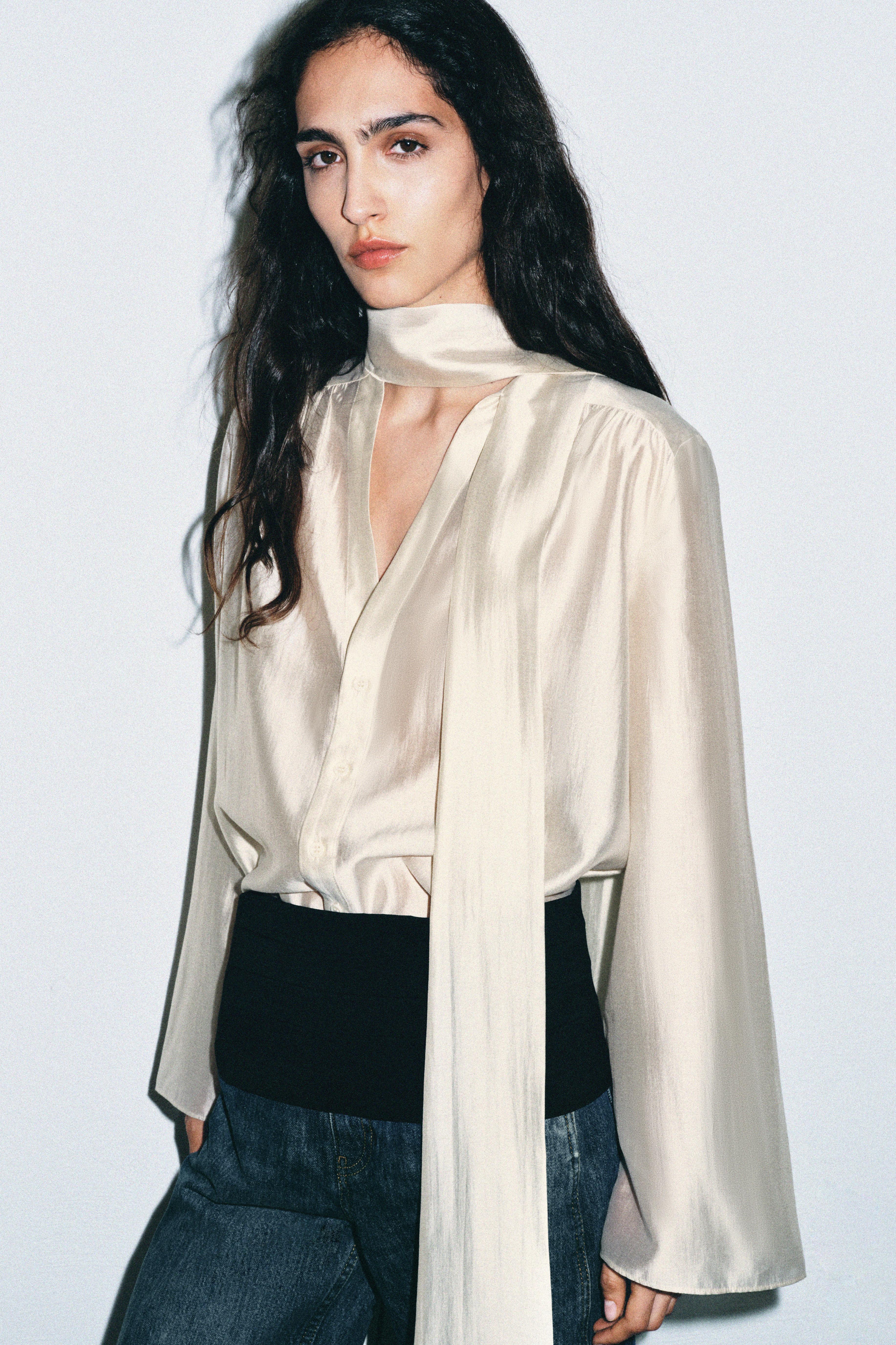 Zara ZW COLLECTION FULAR DETAYLI GÖMLEK görsel 7