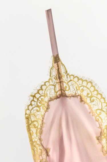 ROBE MI-LONGUE SATINÉE AVEC DENTELLE - Rose de Zara - Image 6