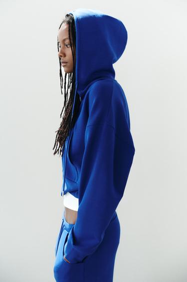 Zara INTERLOCK HOODED SWEATSHIRT - Bluish