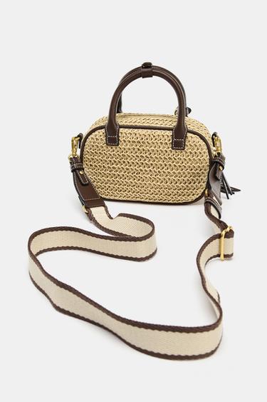 BOLSA MINI BOWLING RÁFIA - Bege-claro da Zara