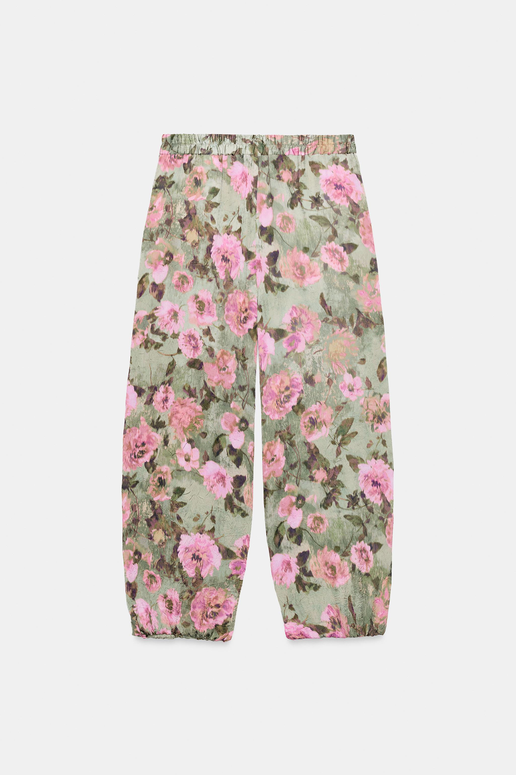 Женские брюки Zara FLORAL PRINT BALLOON TROUSERS — фото 7