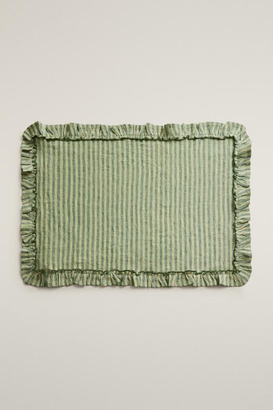 LINEN PLACEMAT WITH RUFFLE TRIM - Green by Zara - Image 0