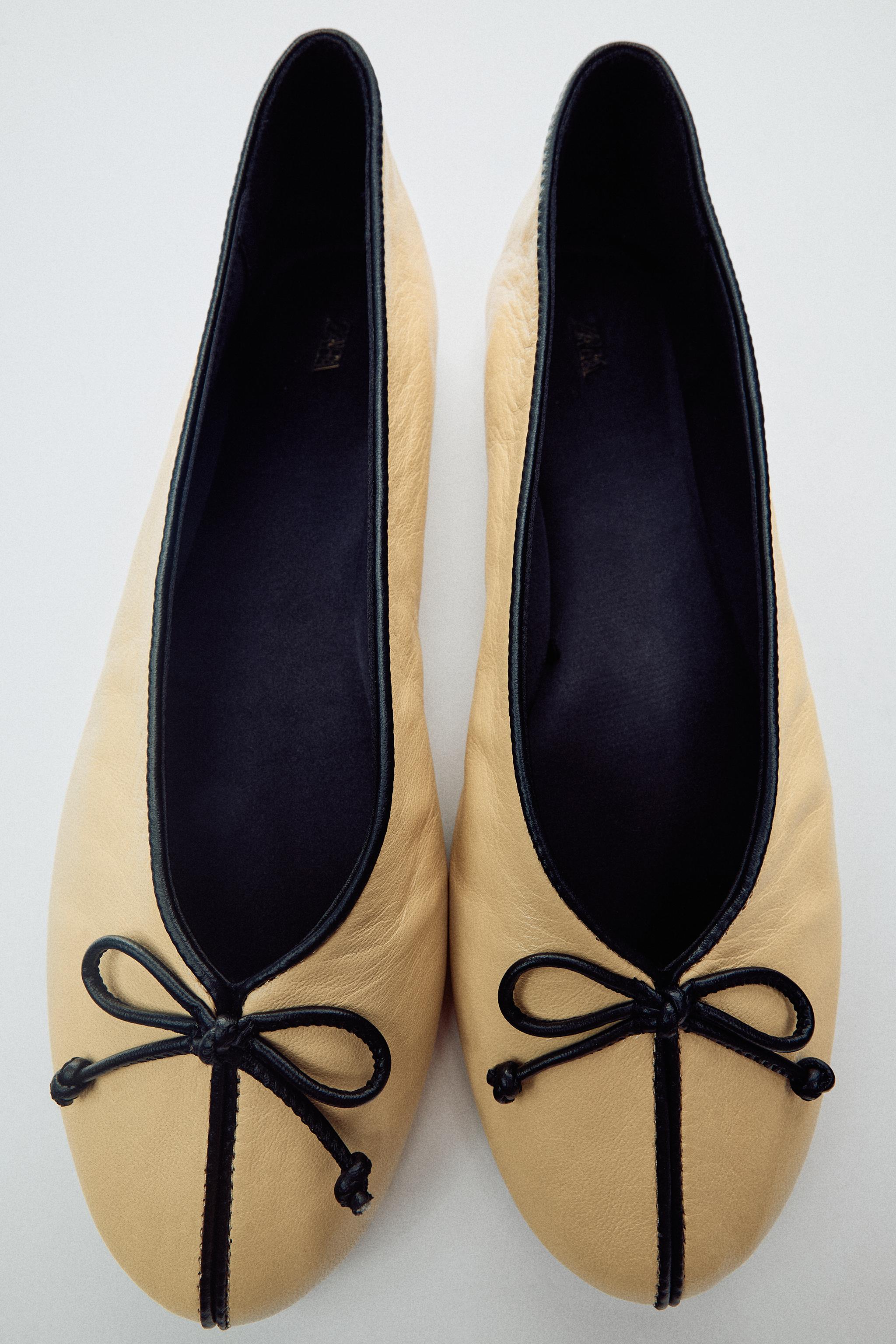 LEATHER BOW BALLET FLATS — Multi-color