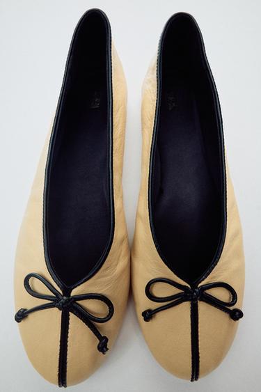 LEATHER BALLET FLATS WITH BOW - Multicoloured by Zara
