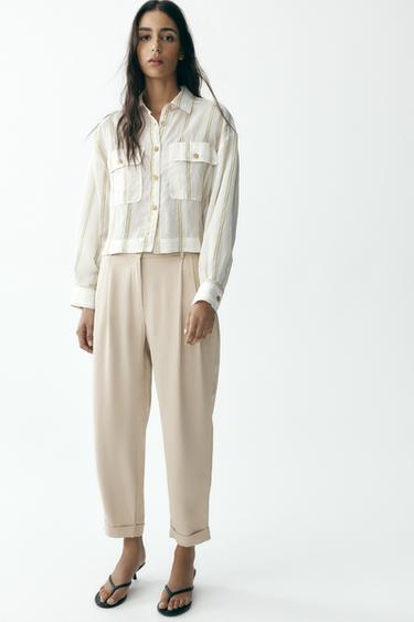 TROUSERS WITH TURN-UP HEMS - Sand by Zara