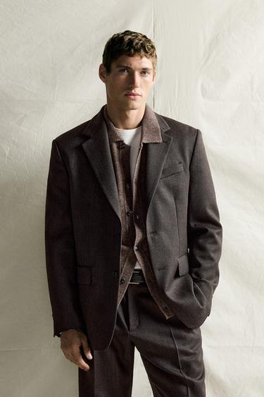 MANTECO® 100% WOOL STRIPED SUIT BLAZER — Black / Brown 2