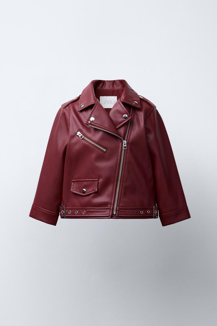 FAUX LEATHER BIKER JACKET WITH BUCKLES Burgundy ZARA United