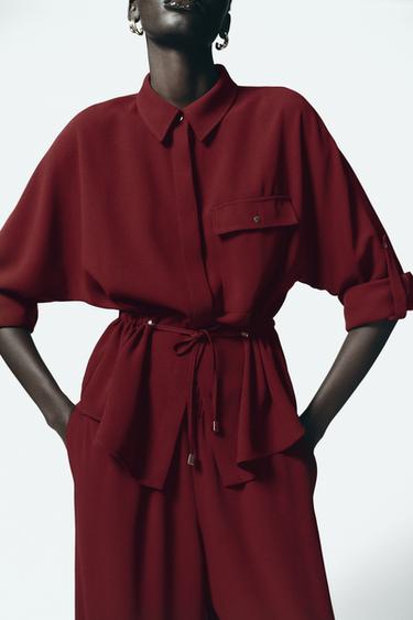 SAFARI CREPE SHIRT - Burgundy by Zara