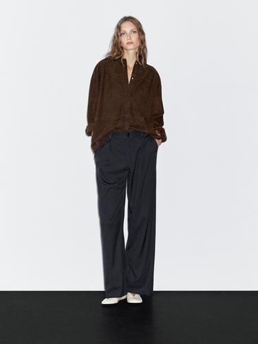 Zara Mid-rise wide-leg pinstripe trousers - Navy blue - Image 0