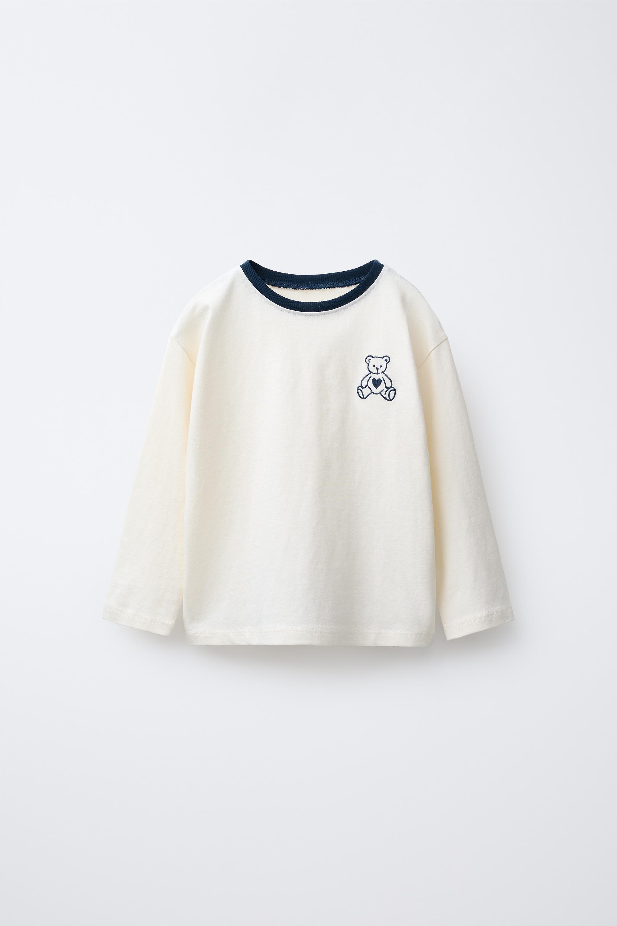 クマ刺繍入りバーシティTシャツ - ホワイト | ZARA Japan / 日本