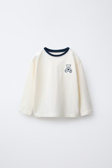CAMISETA VARSITY OSO BORDADO - Blanco de Zara