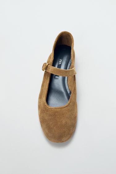BALLERINA AUS VELOURSLEDER - Dunkles Rostbraun von Zara