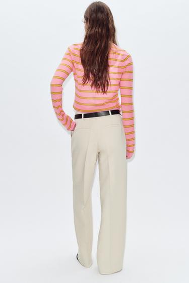 PANTALON DROIT À PINCES AVEC CEINTURE - Blanc ivoire de Zara - Image 5