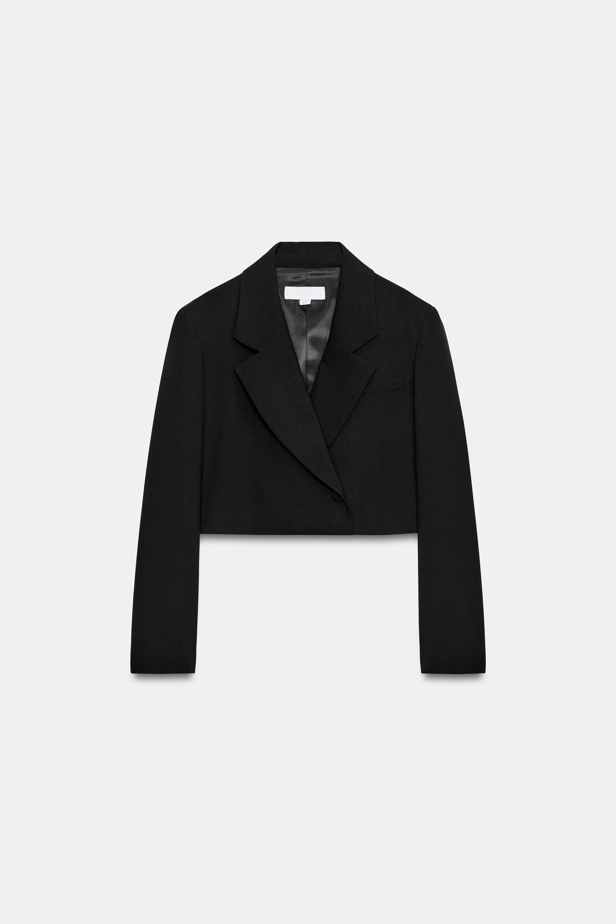 SHORT BLAZER WITH SHOULDER PADS — Black
