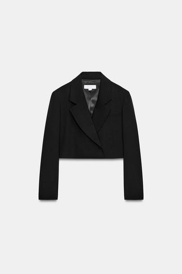 SHORT BLAZER WITH SHOULDER PADS - Black by Zara