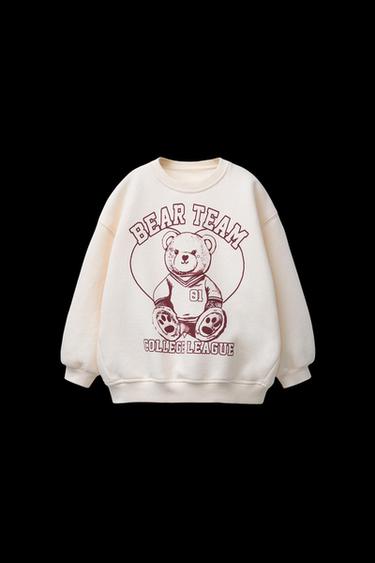 Zara BEAR PRINT SWEATSHIRT - Ecru - Image 0