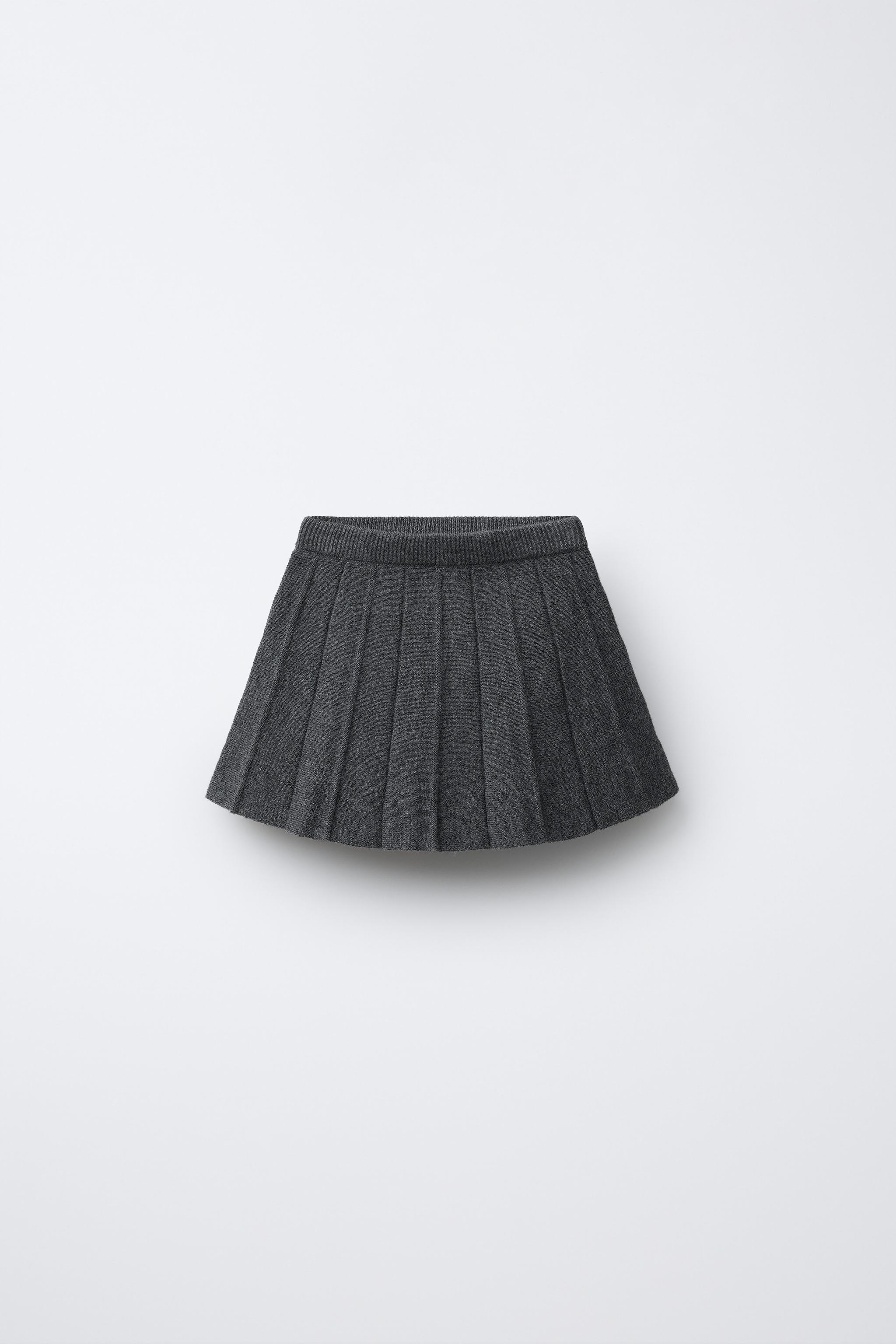 WOOL BLEND KNIT SKIRT WITH BOX PLEATS - Gray marl | ZARA Canada