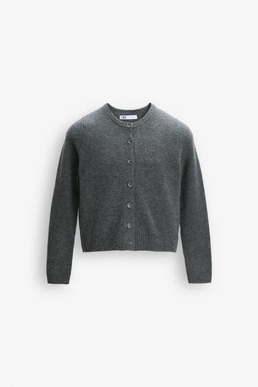 100% WOOL BASIC CARDIGAN - Dark grey by Zara - Image 0