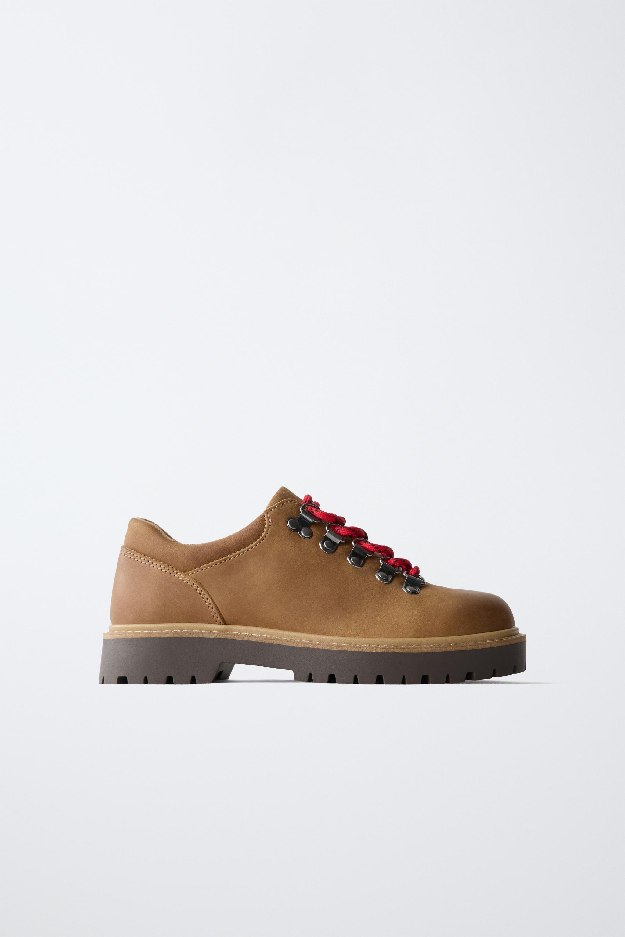 LEATHER LACE-UP BLUCHER SHOES — Brown