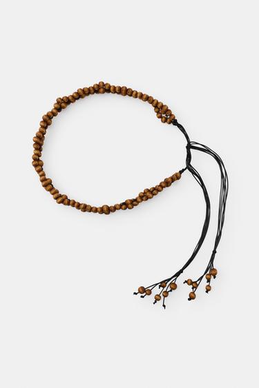 WOODEN BEADED LACE-UP BELT - Brown by Zara - Image 2