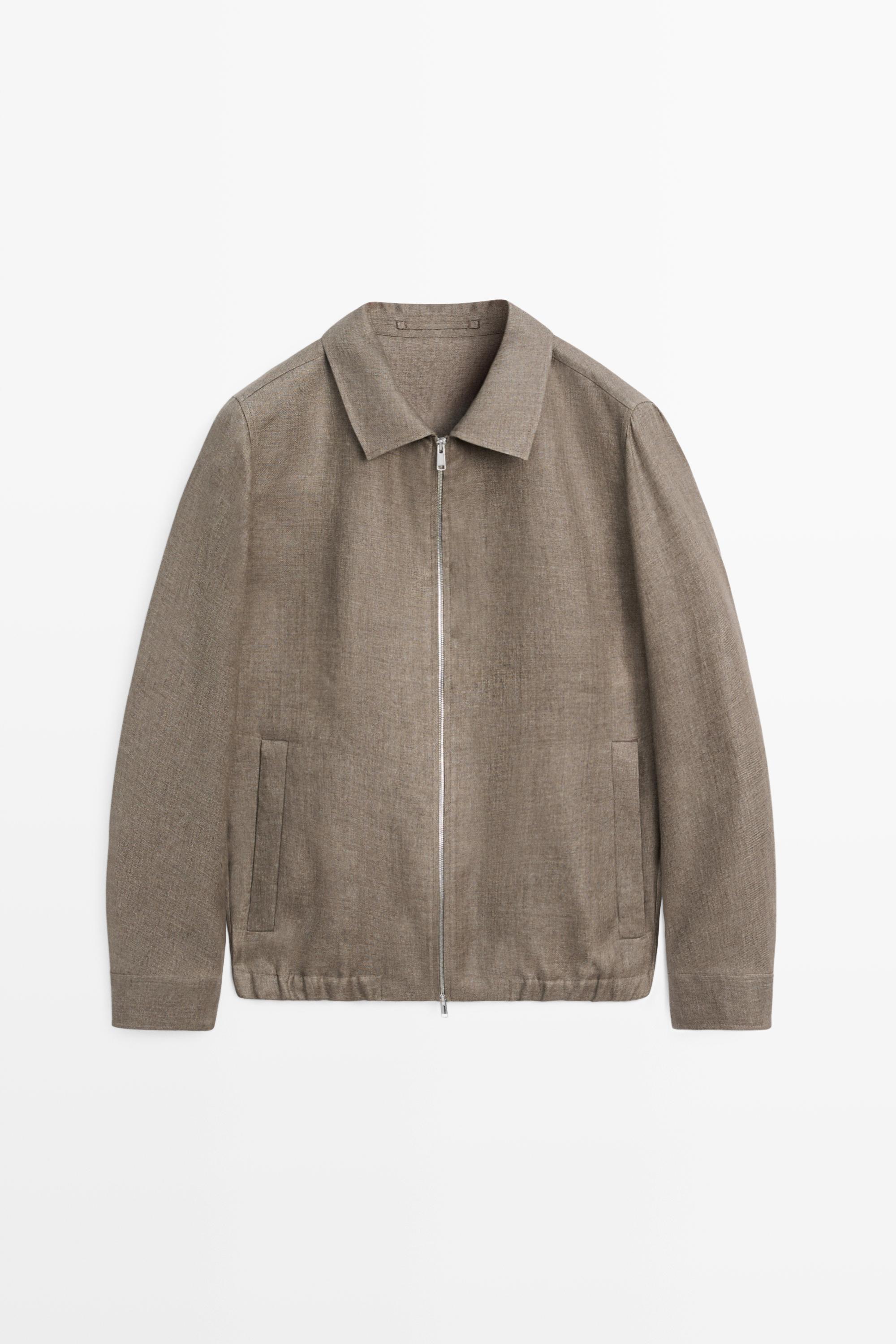 Faded linen total look jacket — Greenish