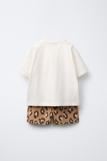 ANIMAL PRINT T-SHIRT AND JOGGING BERMUDA SHORTS SET - Light brown by Zara - Image 1