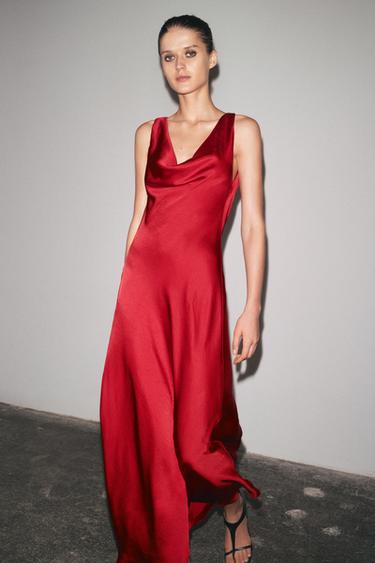 ZW COLLECTION LONG SATIN DRESS - Red by Zara