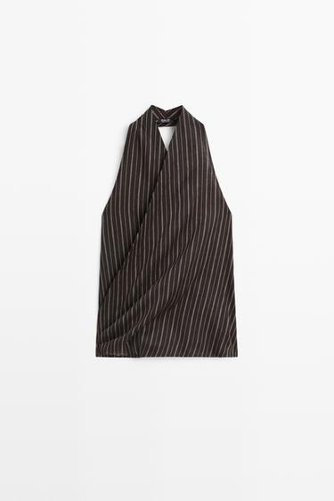 Zara Halter top with stripe detail - Black