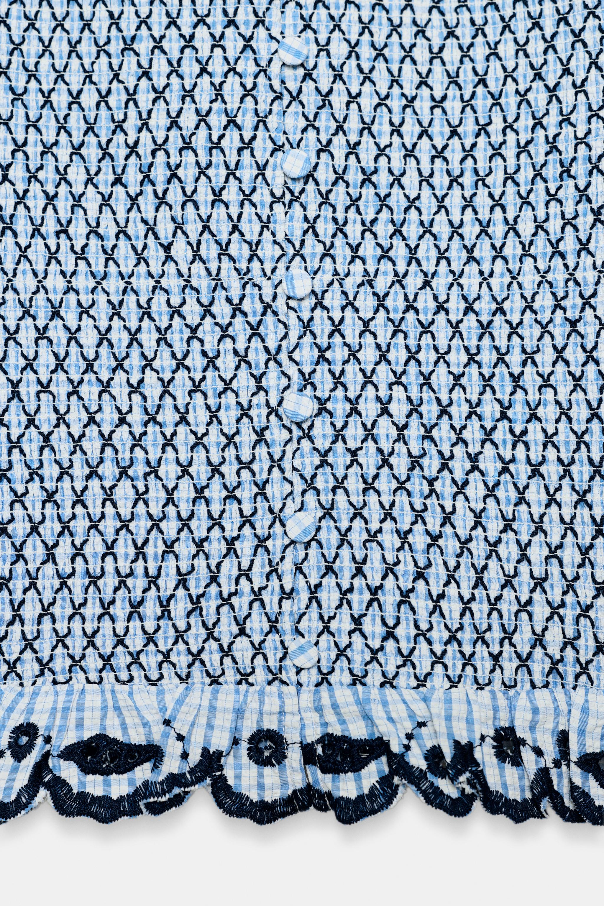 PLAID SMOCKED TOP - Blue / White | ZARA Canada