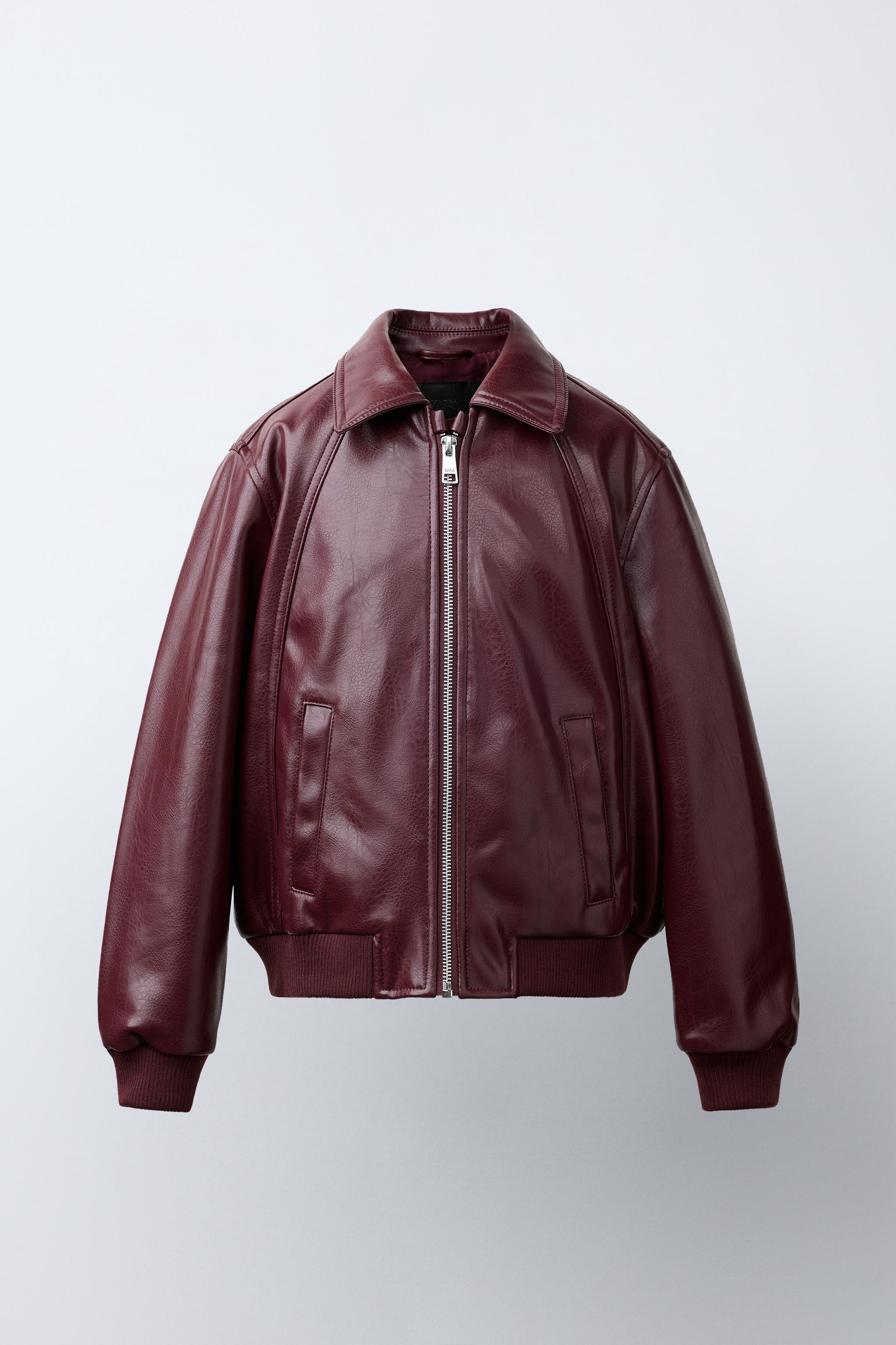 フェイクレザーボンバージャケット - バーガンディ | ZARA Japan / 日本