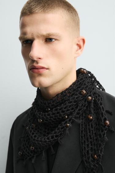 Zara BEADED CROCHET BANDANA - Black - Image 0