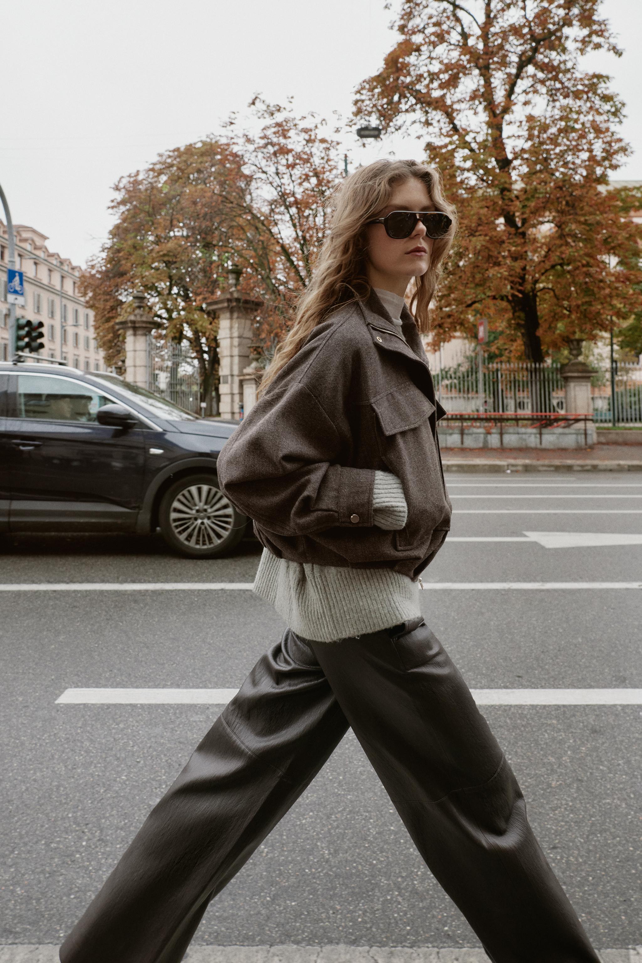 ZARA バルーンヘリンボーンボンバージャケット バルーンヘリンボーンボンバージャケット - ブラウン | ZARA Japan / 日本