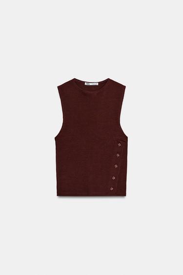 Zara BUTTON T-SHIRT - taupe brown