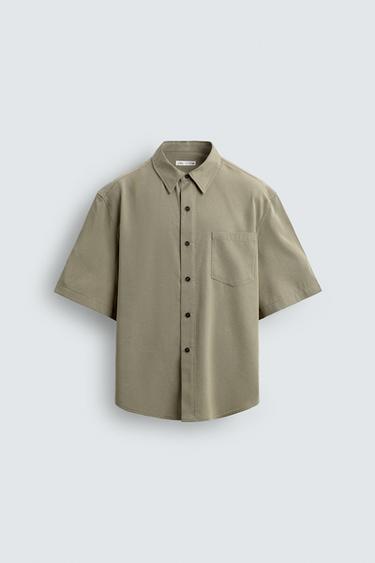 قميص RELAXED FIT بمظهر مغسول - بيج by Zara