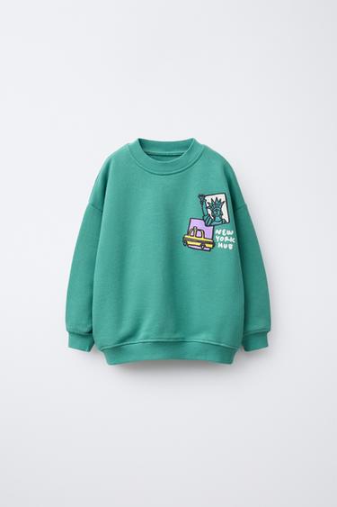 Zara RAISED PRINT SWEATSHIRT - Mid-green
