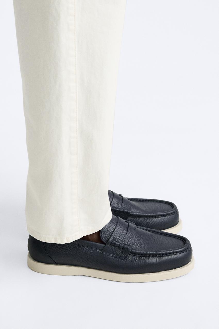 MOKASSIN MIT SCHAFTBRÜCKE AUS LEDER - Marineblau | ZARA 
