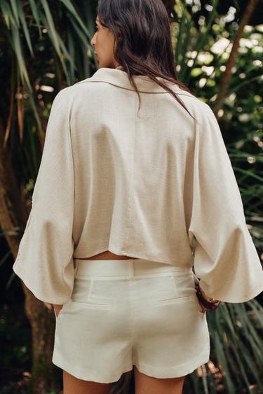 CROCHET TRIM KNOT SHIRT - Light beige by Zara - Image 3