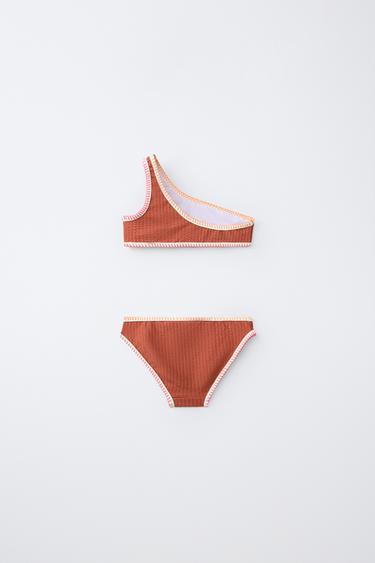 6-14 ANS/ BIKINI SEERSUCKER LISERÉS CONTRASTÉS - Tuile de Zara - Image 1