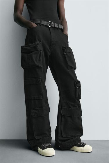 PANTALON CARGO EN DENIM À POCHES - Noir de Zara - Image 4