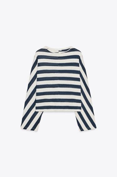 TOP RAYÉ MANCHES CHAUVE-SOURIS - Bleu marine / Blanc de Zara - Image 6