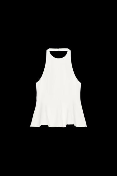 Zara STRETCH PEPLUM TOP - Oyster-white - Image 0