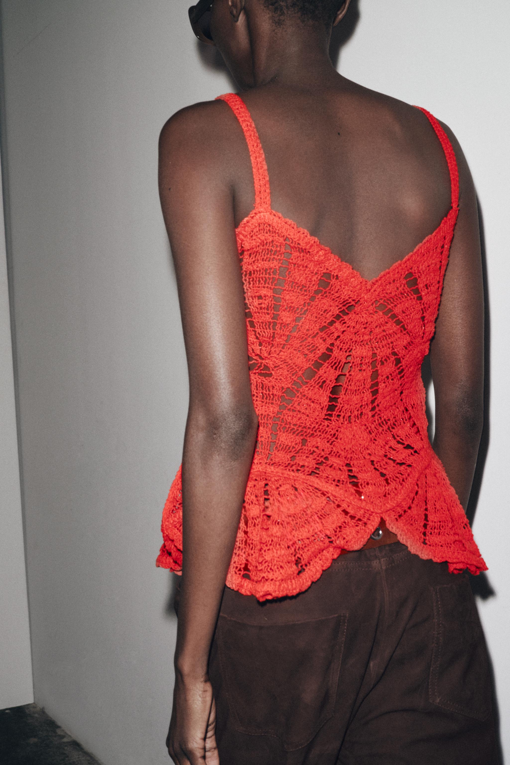 CROCHET PEPLUM TOP - Red | ZARA United States