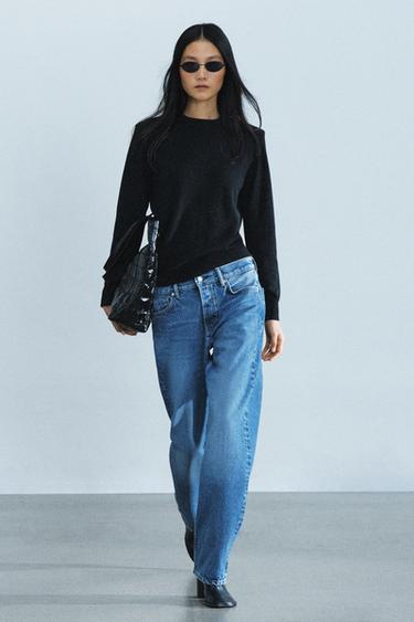 PLETEN PULOVER Z RAMENSKIMI PODLOGAMI - Črna de Zara - Slika 0