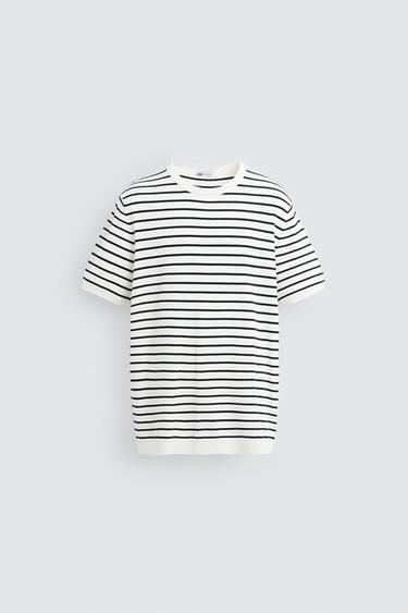 CAMISETA PUNTO MEZCLA VISCOSA - Crudo / Azul de Zara