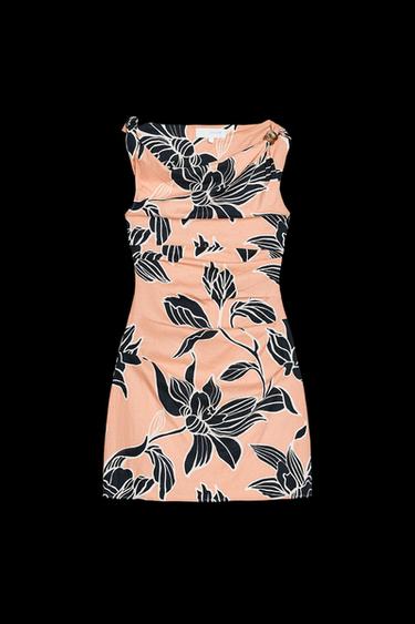 Zara PRINTED LINEN BLEND MINI DRESS - Multicolored