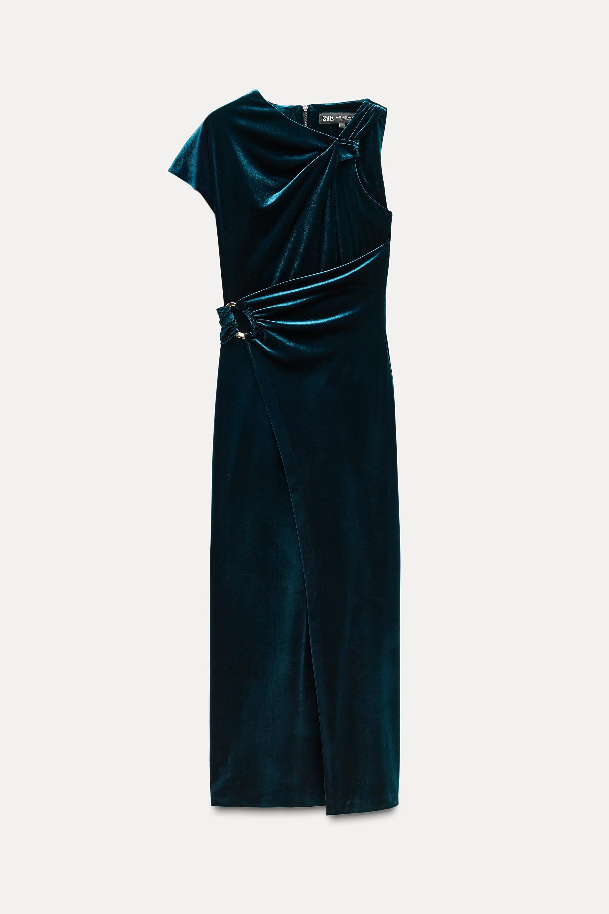 VELVET MIDI DRESS Blue green ZARA Canada