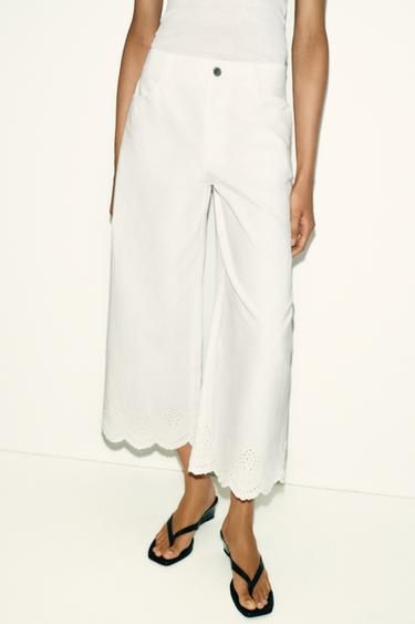 Zara EMBROIDERED EYELET CULOTTES - White